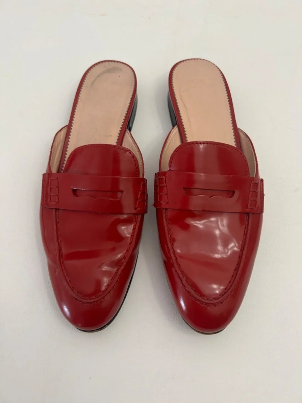 J.Crew Academy Penny Loafer Mule in cherry/apple red patent leather. size 6.5 - Picture 2 of 9